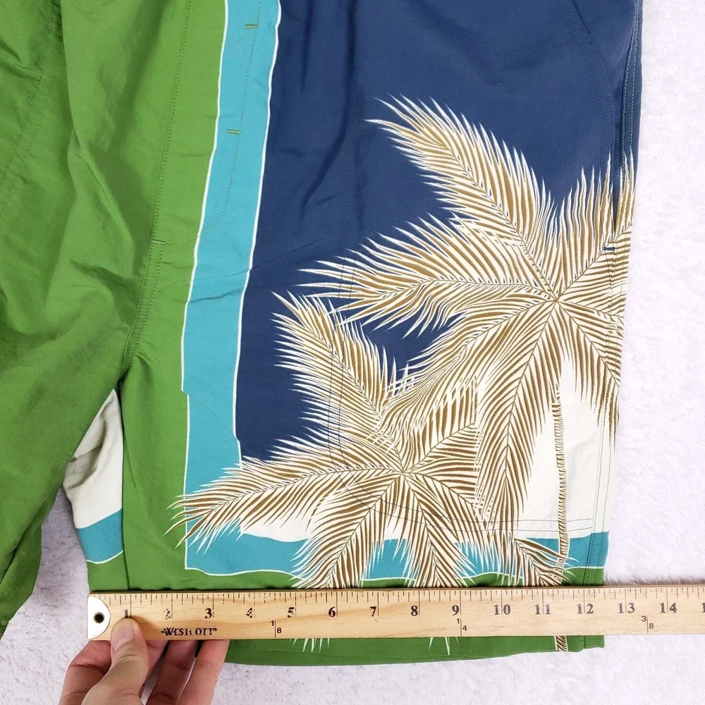 Tommy Bahama Swim Trunks M Colorblock Green Blue Palm Tree Board Shorts‎